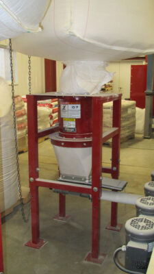 Detail view of winch style bulk bag stand