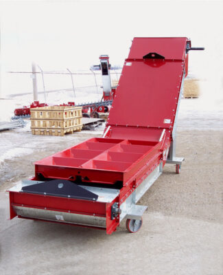 A ladder gate is a popular option for controlling flow into conveyors.