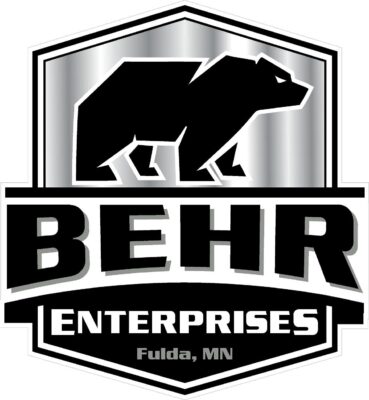 Logo featuring an outline of a bear and the text "BEHR Enterprises, Fulda MN"