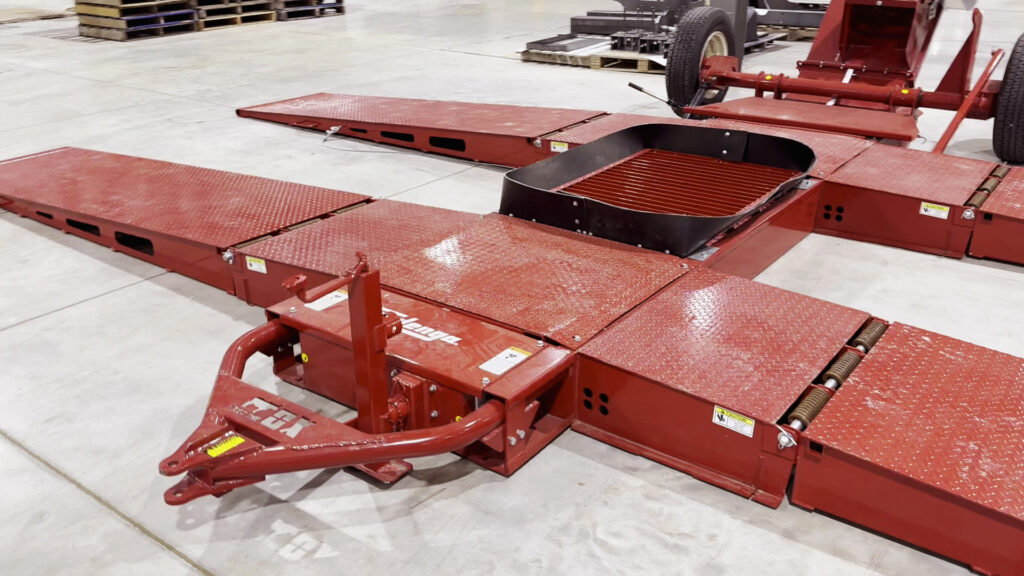 an up-front look at Sudenga's Portable Drive Over Hopper, which can move up to 7,500 bushels of grain per hour