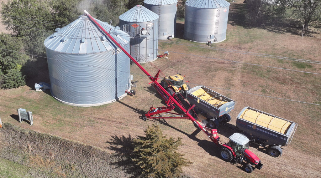 A HOSS Auger moving corn during harvest